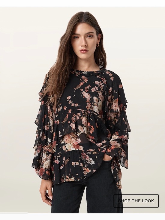 All Saints Tops - ALL SAINTS
Lissie Floral print Ruffle Long-Sleeve Blouse - Black